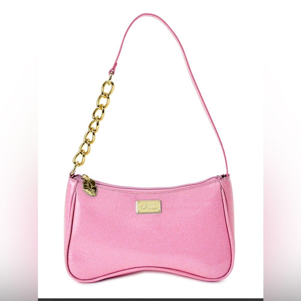 Betsey Johnson Glittered Pink Shoulder Bag with Gold Accents